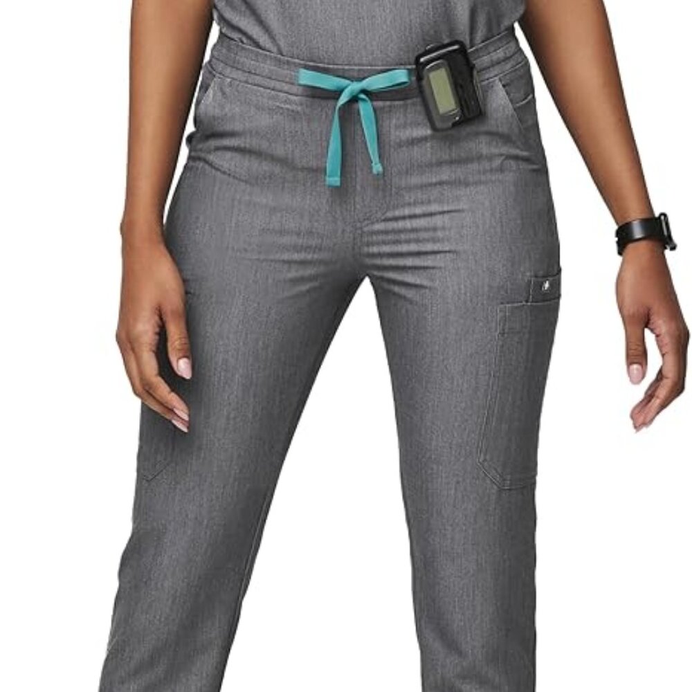 Figs Women's Gray Yola Heather Drawstring Slim Fit Skinny Scrub Pants Size S